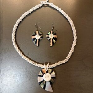 Handmade Nautilus Shell Necklace & Earrings Set – Mother‑of‑Pearl/ Abalone Inlay